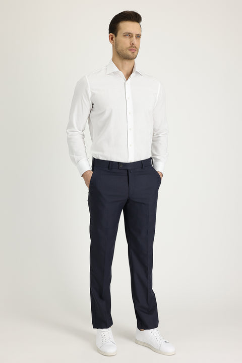 Dark Anthracite 7 Drop Slim Fit Classic Patterned Lycra Fabric Trousers
