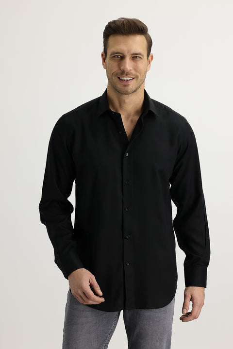 Black Long Sleeve Relaxed Fit Comfortable Cut Lyocell Shirt