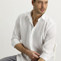 White Long Sleeve Relaxed Fit Comfortable Cut Lyocell Shirt