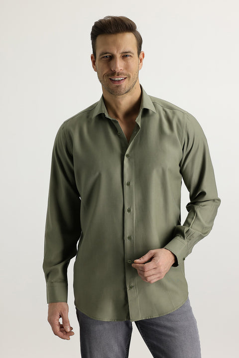 Medium Khaki Long Sleeve Relaxed Fit Lyocell Shirt