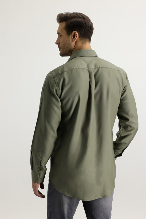 Medium Khaki Long Sleeve Relaxed Fit Lyocell Shirt