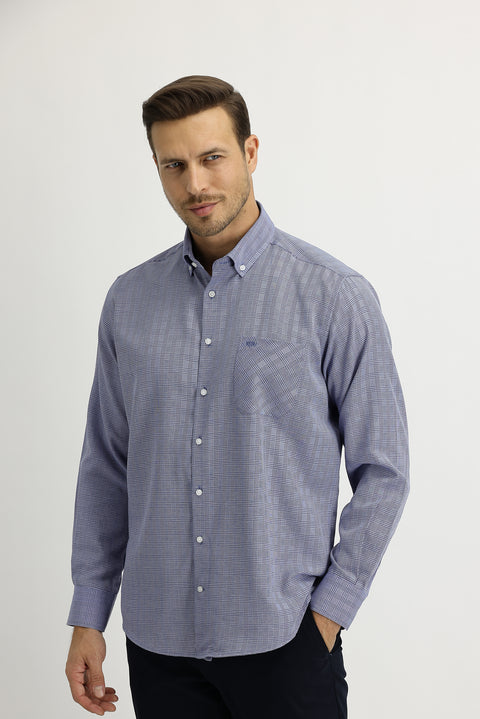 Medium Navy Long Sleeve Regular Fit Plaid Shirt