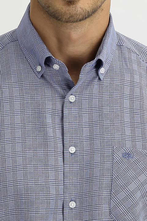 Medium Navy Long Sleeve Regular Fit Plaid Shirt