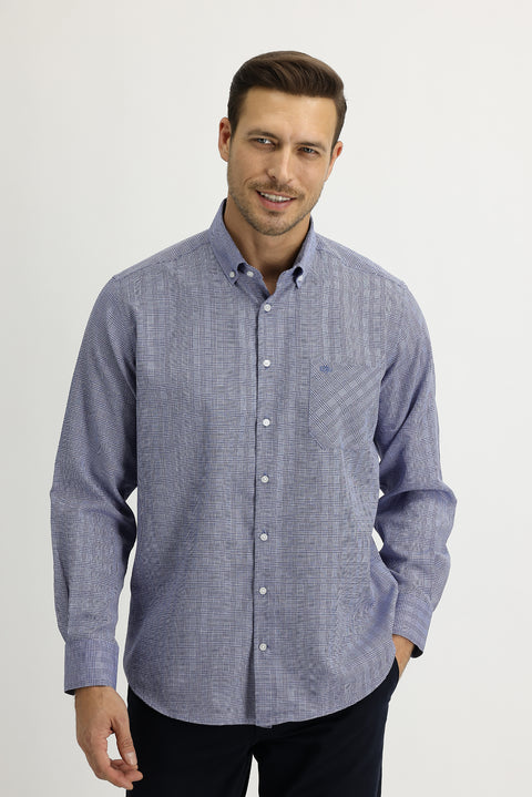 Medium Navy Long Sleeve Regular Fit Plaid Shirt