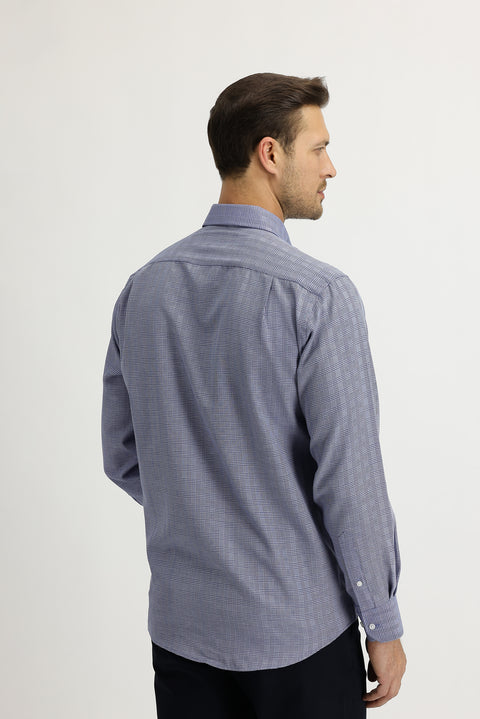 Medium Navy Long Sleeve Regular Fit Plaid Shirt