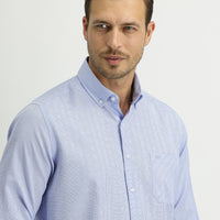 Light Blue Long Sleeve Regular Fit Plaid Shirt