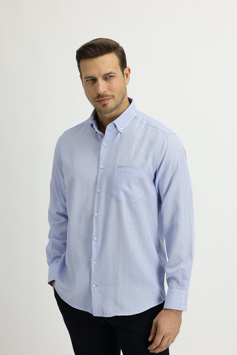 Light Blue Long Sleeve Regular Fit Plaid Shirt