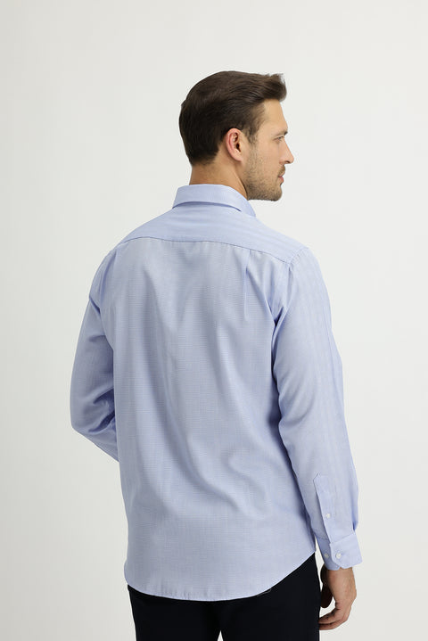 Light Blue Long Sleeve Regular Fit Plaid Shirt