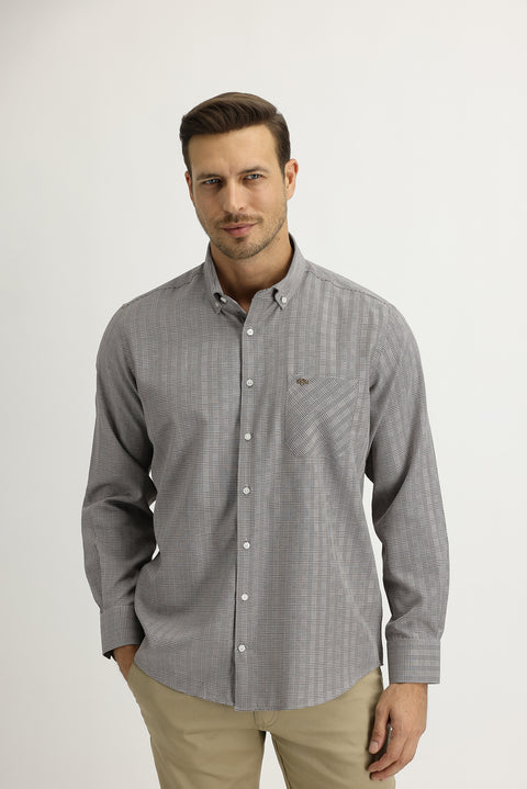 Medium Brown Long Sleeve Regular Fit Plaid Shirt