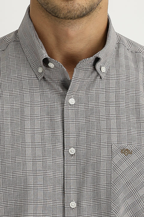 Medium Brown Long Sleeve Regular Fit Plaid Shirt