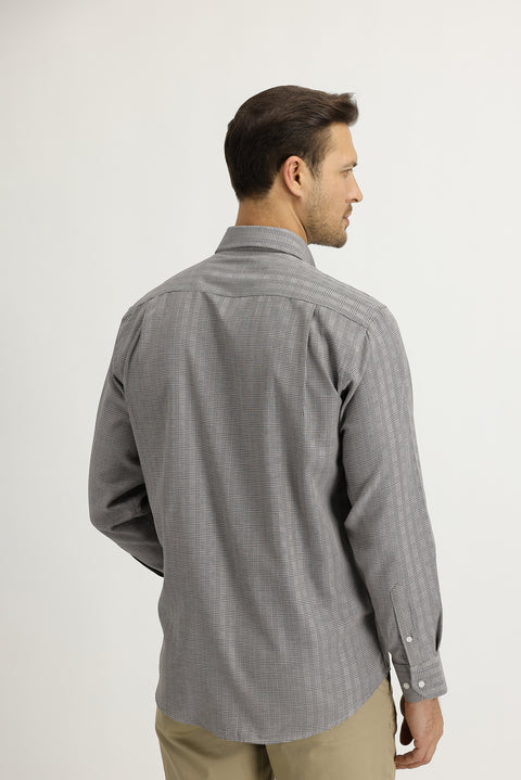 Medium Brown Long Sleeve Regular Fit Plaid Shirt