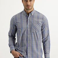 Aviator Blue Long Sleeve Regular Fit Plaid Button-Down Shirt