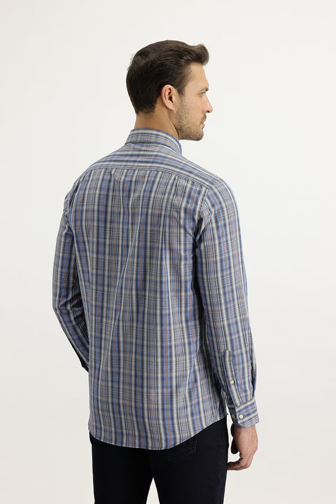 Aviator Blue Long Sleeve Regular Fit Plaid Button-Down Shirt