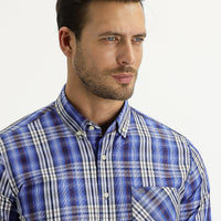 Blue Long Sleeve Regular Fit Plaid Button-Down Shirt