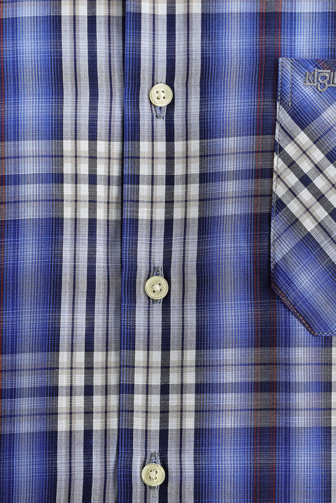 Blue Long Sleeve Regular Fit Plaid Button-Down Shirt
