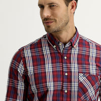 Light Burgundy Long Sleeve Regular Fit Plaid Button-Down Shirt