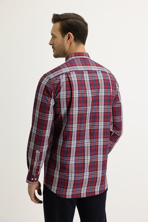 Light Burgundy Long Sleeve Regular Fit Plaid Button-Down Shirt