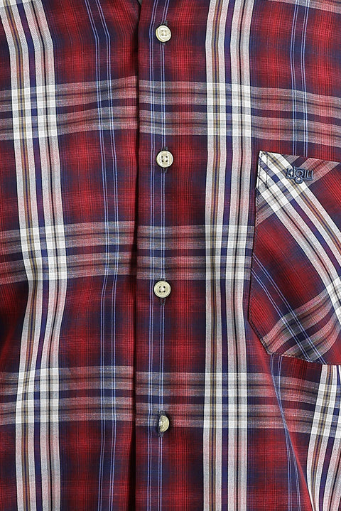 Light Burgundy Long Sleeve Regular Fit Plaid Button-Down Shirt
