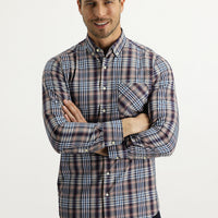 Dark Burgundy Long Sleeve Regular Fit Plaid Cotton Button-Down Collar Shirt