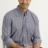 Blue Long Sleeve Regular Fit Plaid Shirt