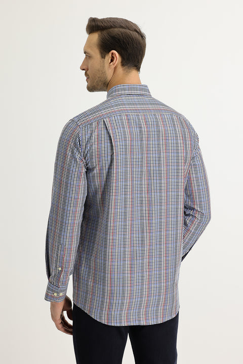 Blue Long Sleeve Regular Fit Plaid Shirt