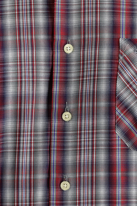 Dark Red Long Sleeve Regular Fit Plaid Cotton Shirt