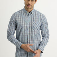 Light Blue Long Sleeve Regular Fit Plaid Button-Down Shirt
