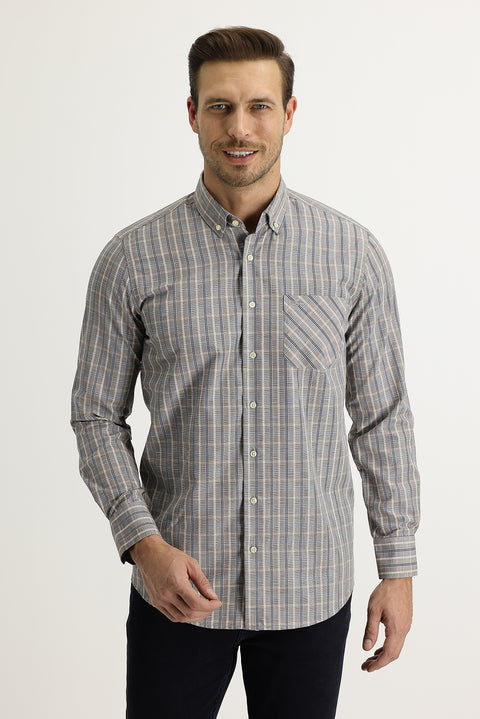 Light Mink Long Sleeve Regular Fit Plaid Button-Down Shirt