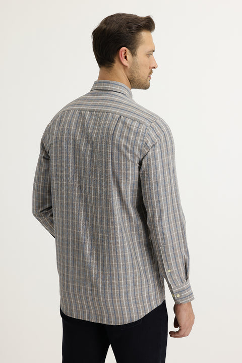 Light Mink Long Sleeve Regular Fit Plaid Button-Down Shirt