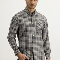 Medium Brown Long Sleeve Regular Fit Plaid Shirt