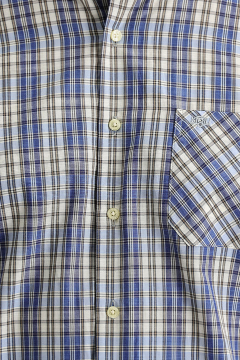 Light Navy Long Sleeve Regular Fit Plaid Cotton Button-Down Shirt