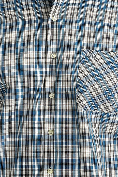 Blue Long Sleeve Regular Fit Plaid Cotton Easy-Iron Button-Down Collar Shirt