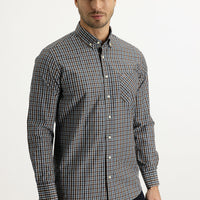 Medium Brown Long Sleeve Regular Fit Plaid Shirt