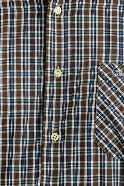 Medium Brown Long Sleeve Regular Fit Plaid Shirt