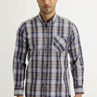Medium Brown Long Sleeve Regular Fit Plaid Shirt
