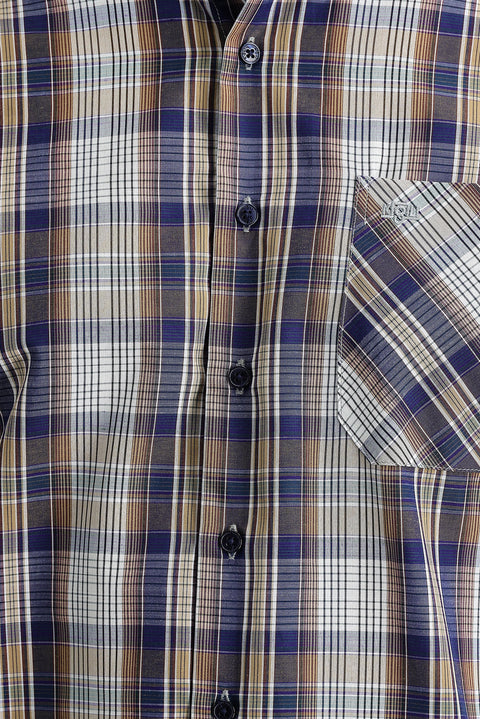 Medium Brown Long Sleeve Regular Fit Plaid Shirt