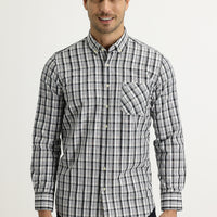 Black Long Sleeve Regular Fit Plaid Cotton Easy-Iron Shirt