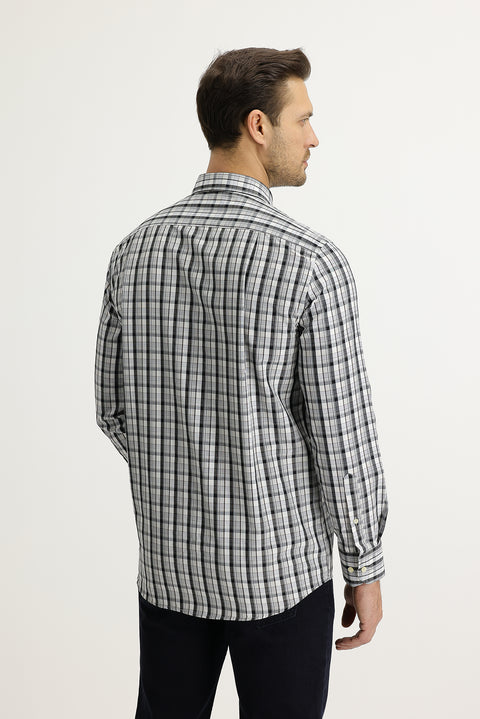 Black Long Sleeve Regular Fit Plaid Cotton Easy-Iron Shirt