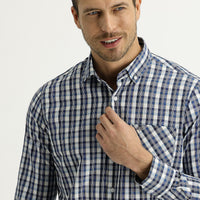 Blue Long Sleeve Regular Fit Plaid Shirt