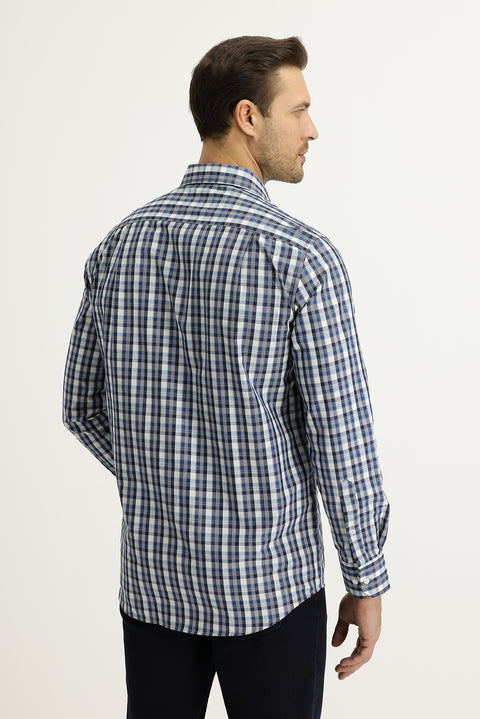 Blue Long Sleeve Regular Fit Plaid Shirt