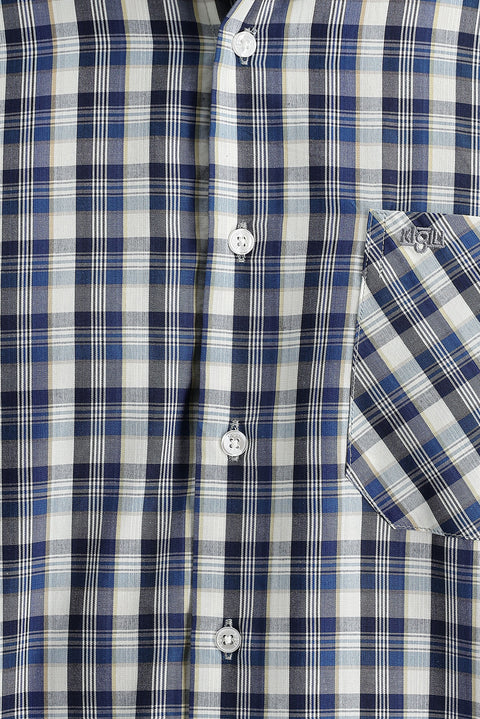 Blue Long Sleeve Regular Fit Plaid Shirt