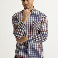 Light Burgundy Long Sleeve Regular Fit Plaid Shirt