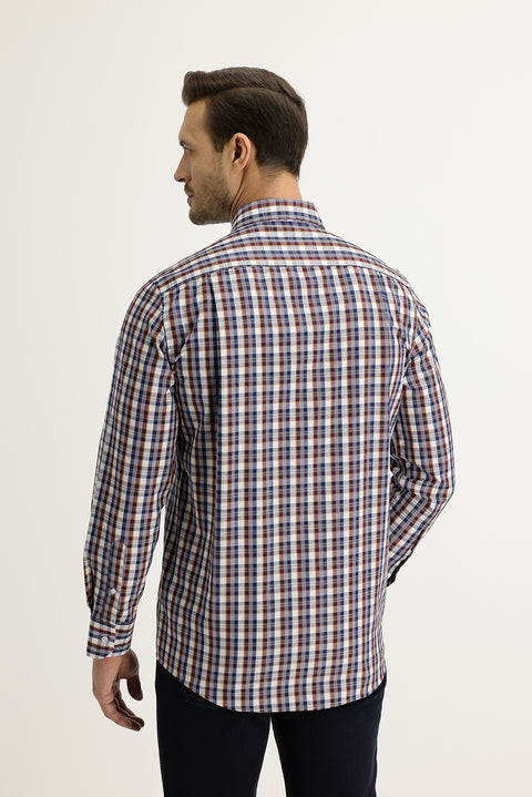 Light Burgundy Long Sleeve Regular Fit Plaid Shirt
