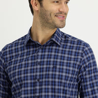 Light Navy Long Sleeve Regular Fit Plaid Cotton Shirt