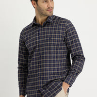 Light Brown Long Sleeve Regular Fit Plaid Shirt