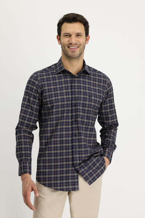 Light Brown Long Sleeve Regular Fit Plaid Shirt