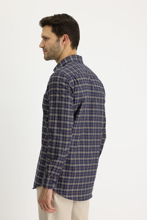 Light Brown Long Sleeve Regular Fit Plaid Shirt