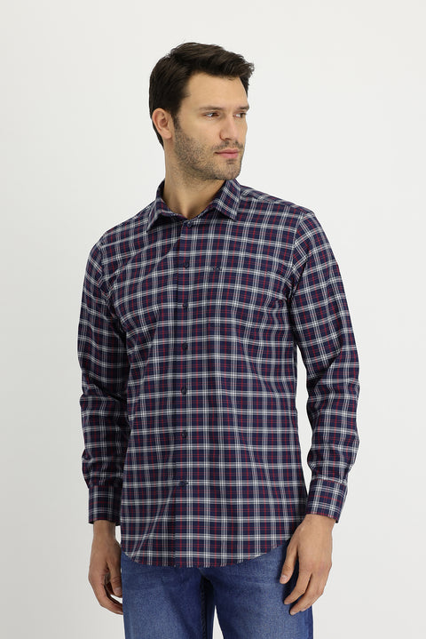 Light Red Long Sleeve Regular Fit Plaid Shirt