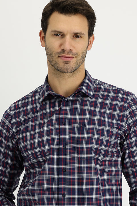 Light Red Long Sleeve Regular Fit Plaid Shirt