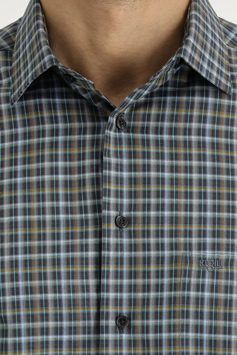 Dark Brown Long Sleeve Regular Fit Plaid Shirt